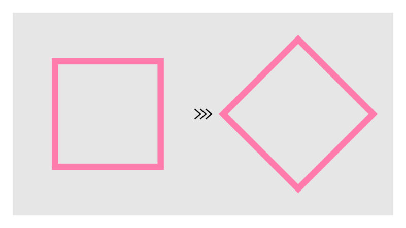 線だけの正方形を作成し45度回転させる。