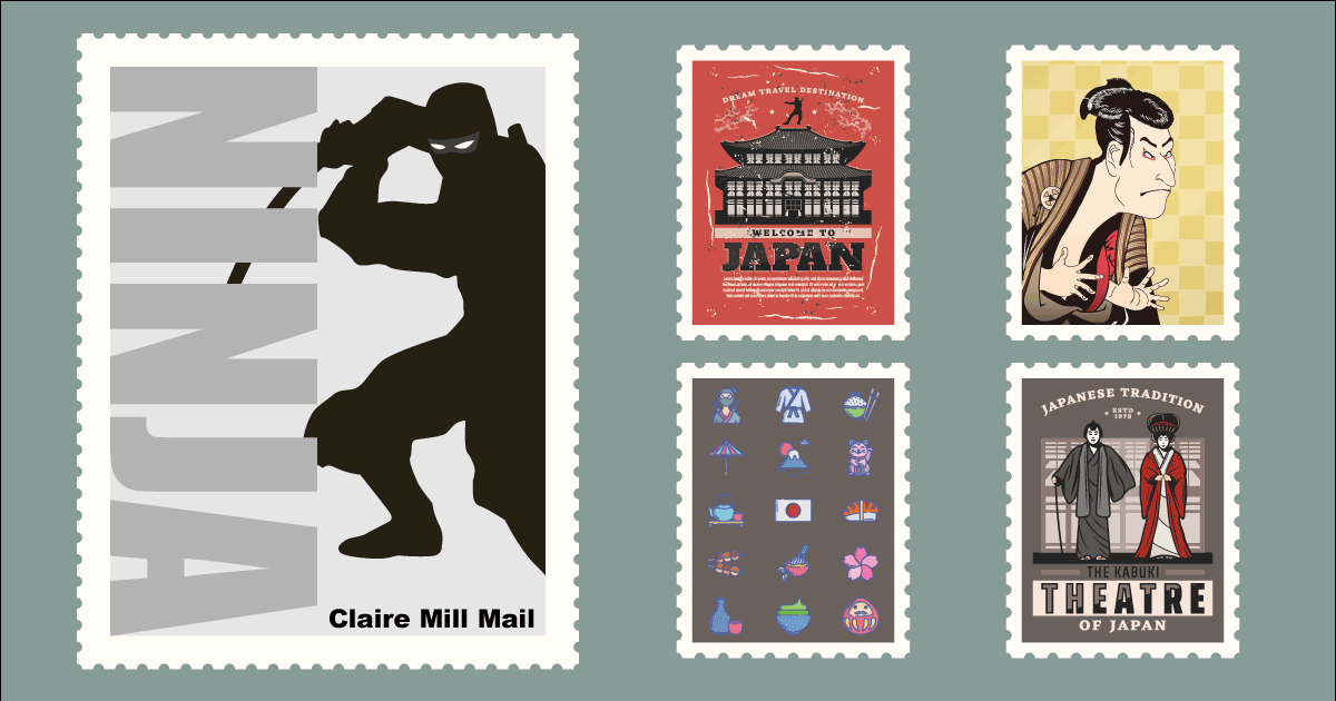 外国人向けにサムライや日本を代表するアイコンを切手にしました